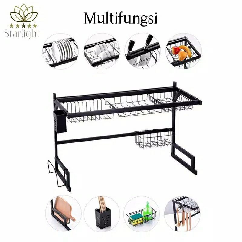 rak piring dapur stainless hitam 65cm anti karat