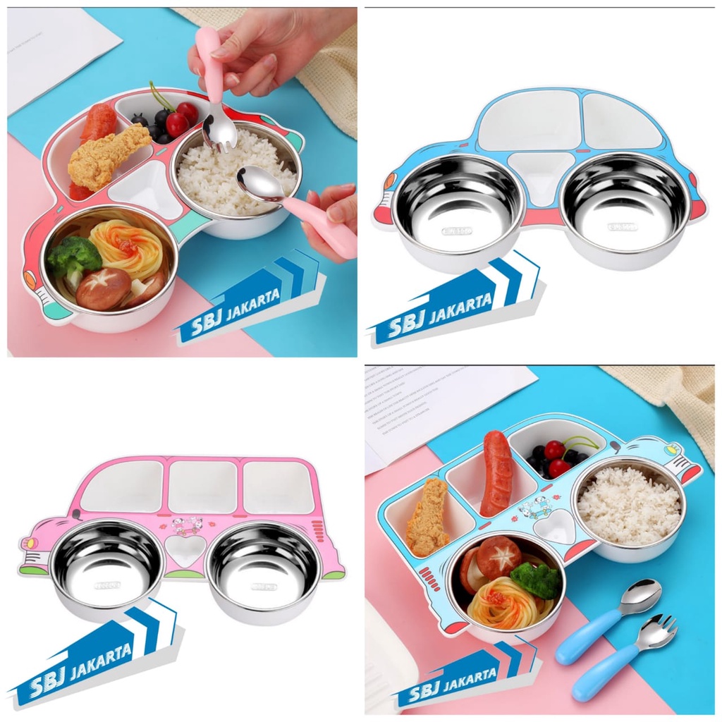 Set piring makan anak sekat bento / Kids bento plate stainless steel SUS 304