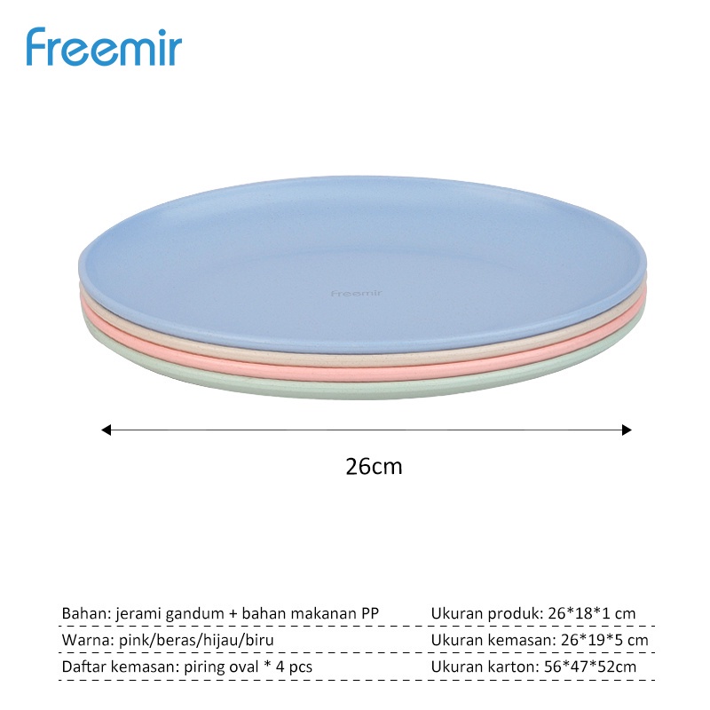 Freemir Set 4 pcs Piring Telur 26cm Piring Makan Oval Wheat Straw BPA Free Mix Warna Set 4 Pcs Free-A. Oval 26 Cm