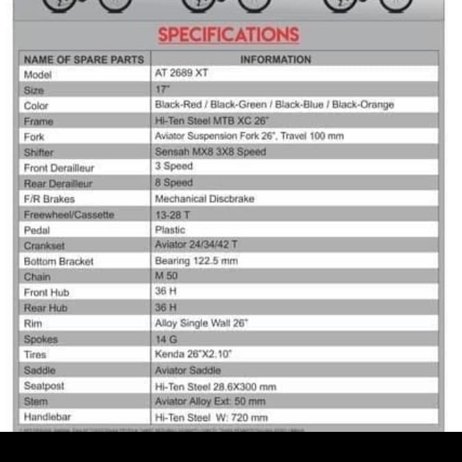 MTB 26 inch 2689 XT VT sepeda gunung MTB 26 aviator 2689 XT VT