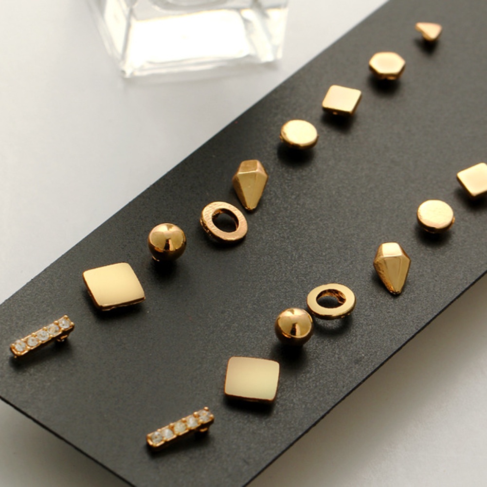 Hu Hu Hu Hu Hu Alat Bantu Pasang Kacamata♡ 9 Pasang / Set Anting Tusuk Bentuk Geometri Bulat / Persegi / Segitiga Gaya Punk Untuk Wanita