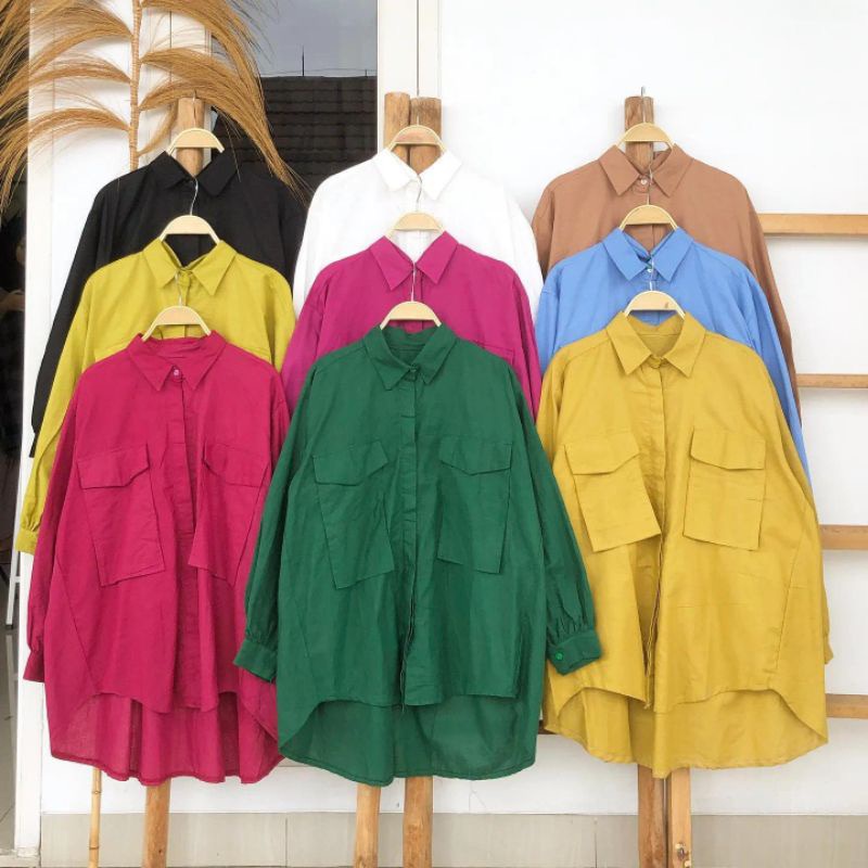 GFS LINEN POCKET TUTUP OVERSIZE SHIRT