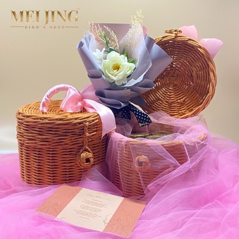 

Rattan Basket Hampers isi 5/7pcs x 120ml Kado Mewah Sarang Burung Walet UTUH Alami