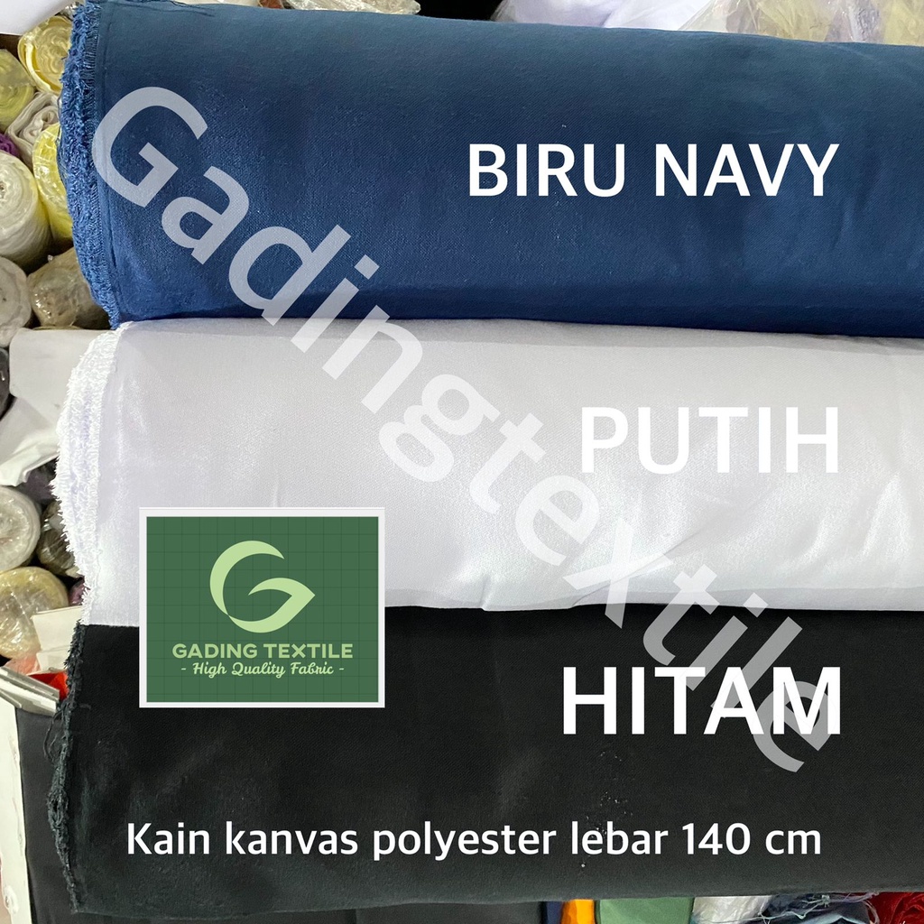 ( per setengah meter ) kain KANVAS POLYESTER canvas PE warna hitam biru navy putih lebar 140 cm meteran bahan diy tas totebag tote goodie bag souvenir pouch sepatu dekorasi dekor kerajinan tangan craft tirai hordeng gorden piknik printing sublime sublim