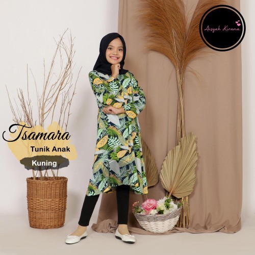 Tsamara Tunik Anak usia 5 sampai 10 tahun model kemaja murah bahan adem dan jatuh motif daun bunga b