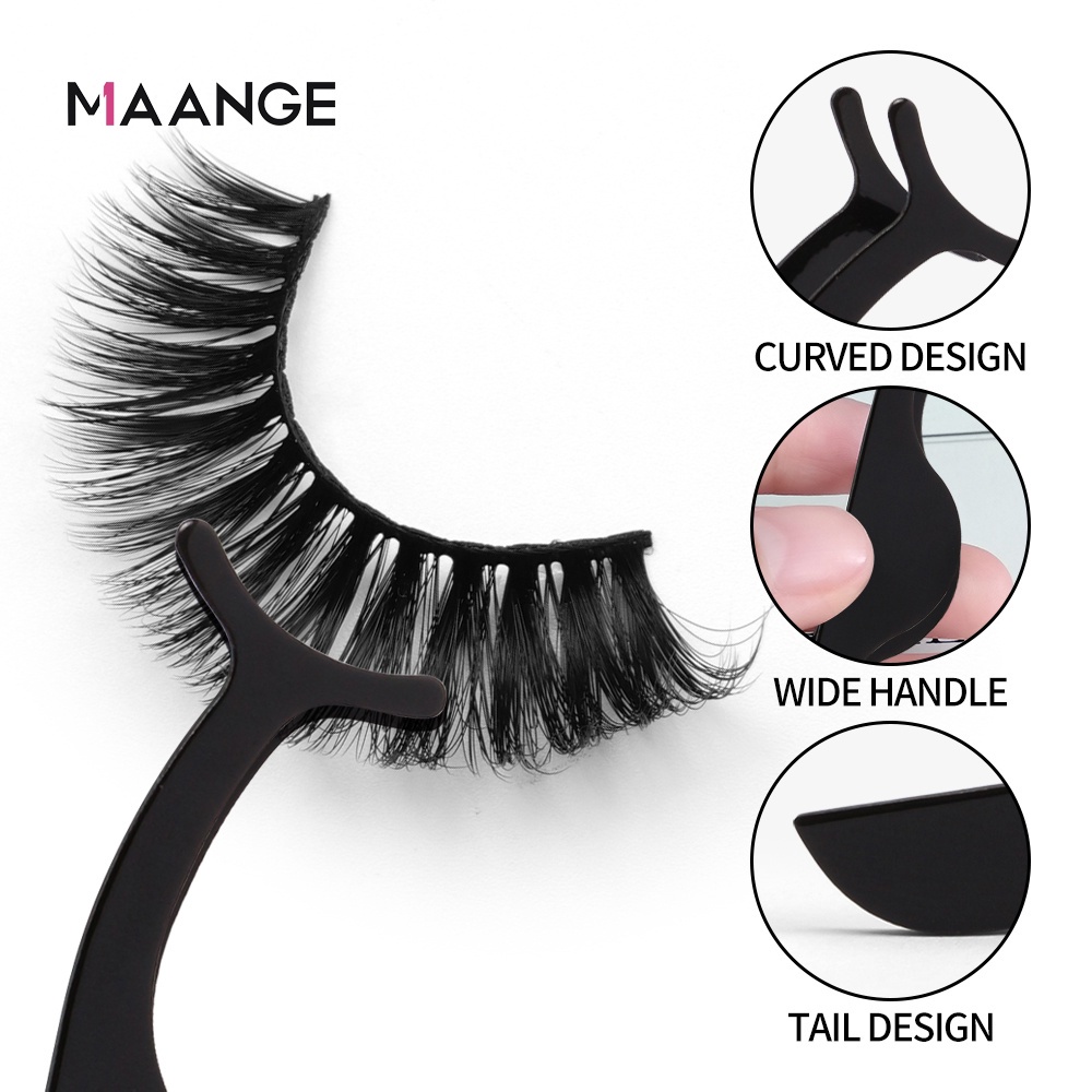 MAANGE 1Pcs Black Eyelash Tweezers Clips Stainless Steel Eyelashes Applicator