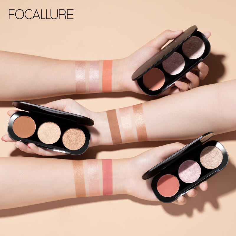 FOCALLURE Blush &amp; Highlighter Palette Face Makeup 3 Colours