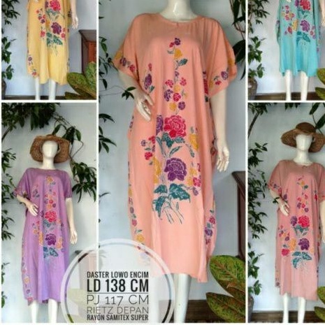 Daster lengan pendek jumbo lowo encim batik cap colet warna soft cantik