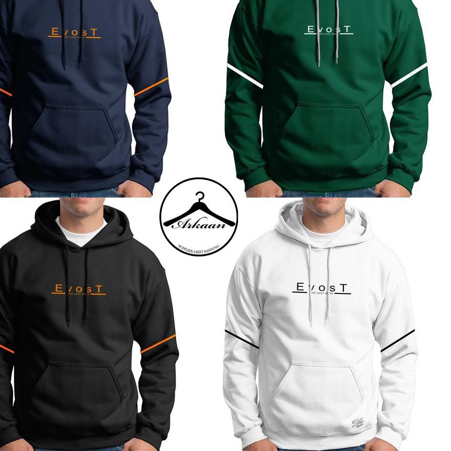 ((SALE)) TERMURAH  COD Jaket Sweater Hoodie Pria Distro Evost Original Big Size Jumbo M - XXL - Te