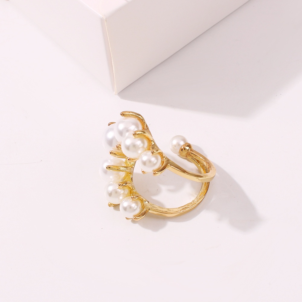 Cincin Mutiara Opean Asimetris Bahan Alloy Warna-Warni Gaya Korea Untuk Wanita