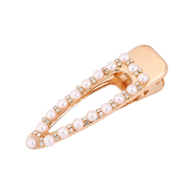 LRC Jepit Rambut Fashion Gold Diamond Pearl Hair Clip Y6145X