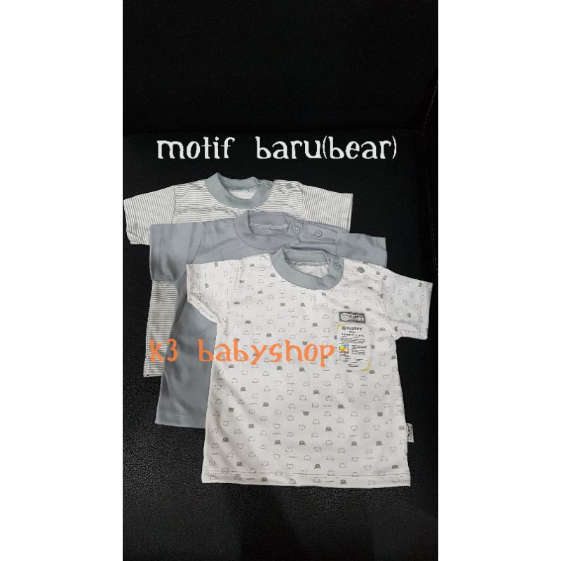 Oblong pendek bis rib fluffy seri abu grey putih white kaos bayi anak SNI