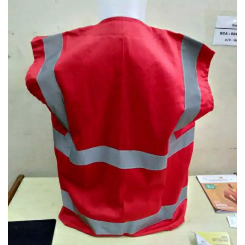 ROMPI SAFETY MERAH BAHAN DRILL FREE TEPRASANG LOGO