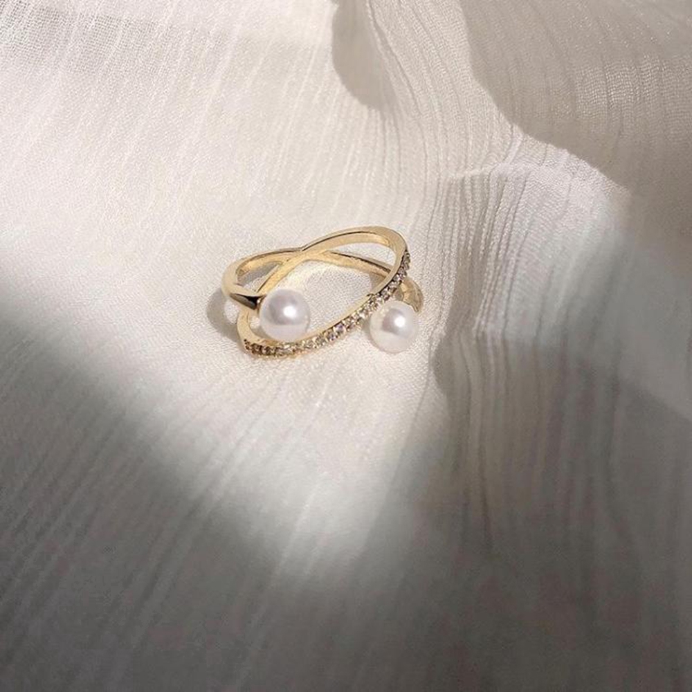 Cincin Terbuka Wanita Hias Mutiara Adjustable Gaya Vintage Untuk Pesta Pernikahan #261141322