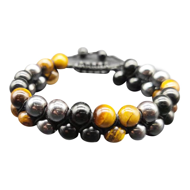 Gelang Manik-Manik Batu Alam Lava Tiger Eye Burung Hantu Klasik Untuk Pria Dan Wanita