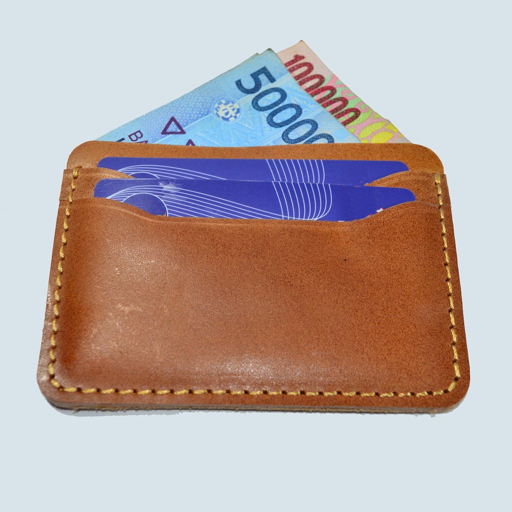 dompet kartu minimalis kulis asli - slim wallet dompet tipis warna tan