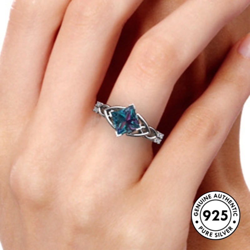 Cincin Silver S925 Hias Batu Permata Warna-Warni Untuk Wanita