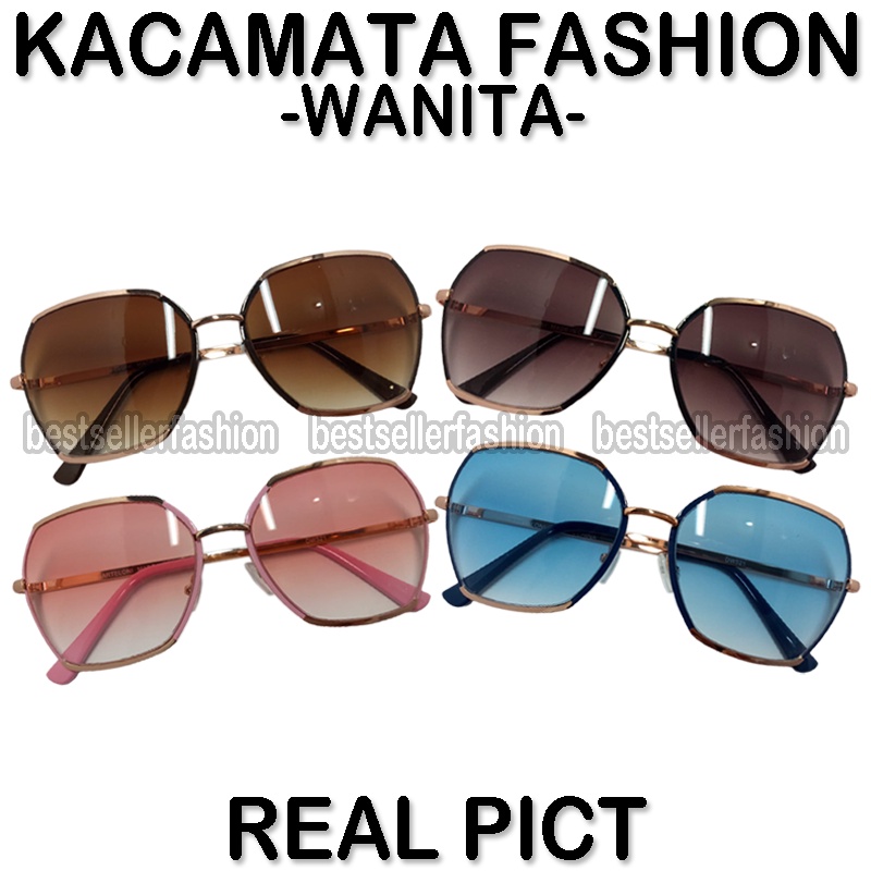 Kacamata Hitam UV Protection Gradasi Kacamata Fashion Wanita Pria  Big Eye Oversize Kacamata Korea Premium Fame Gagang Gold