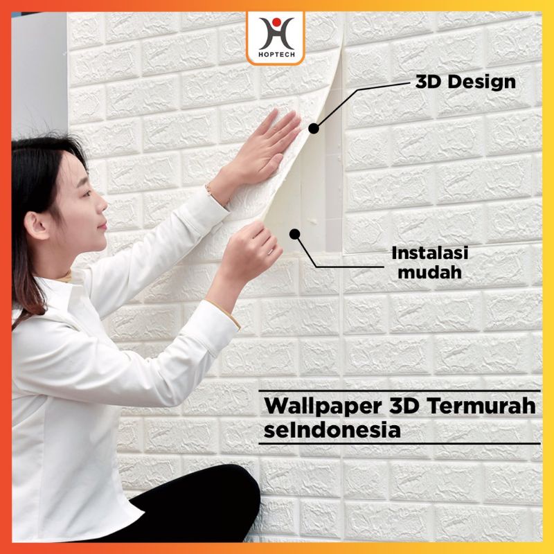 0Wallpaper Dingding 3D Foam Motif Batu Bata 70 x 77 CM Dekorasi Dinding