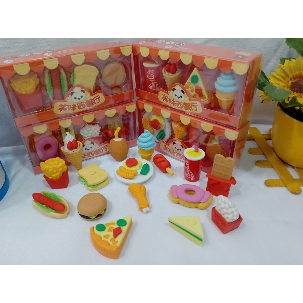 

HAPUSAN BENTUK MAKANAN FOODIES 1 BOX ISI 4 PCS UNIK BANYAK VARIAN BENTUK MURAH KARET PENGHAPUS PENSIL ANAK SEKOLAH FAVOURITE BEST QUALITY READY GROSIR DAN COD