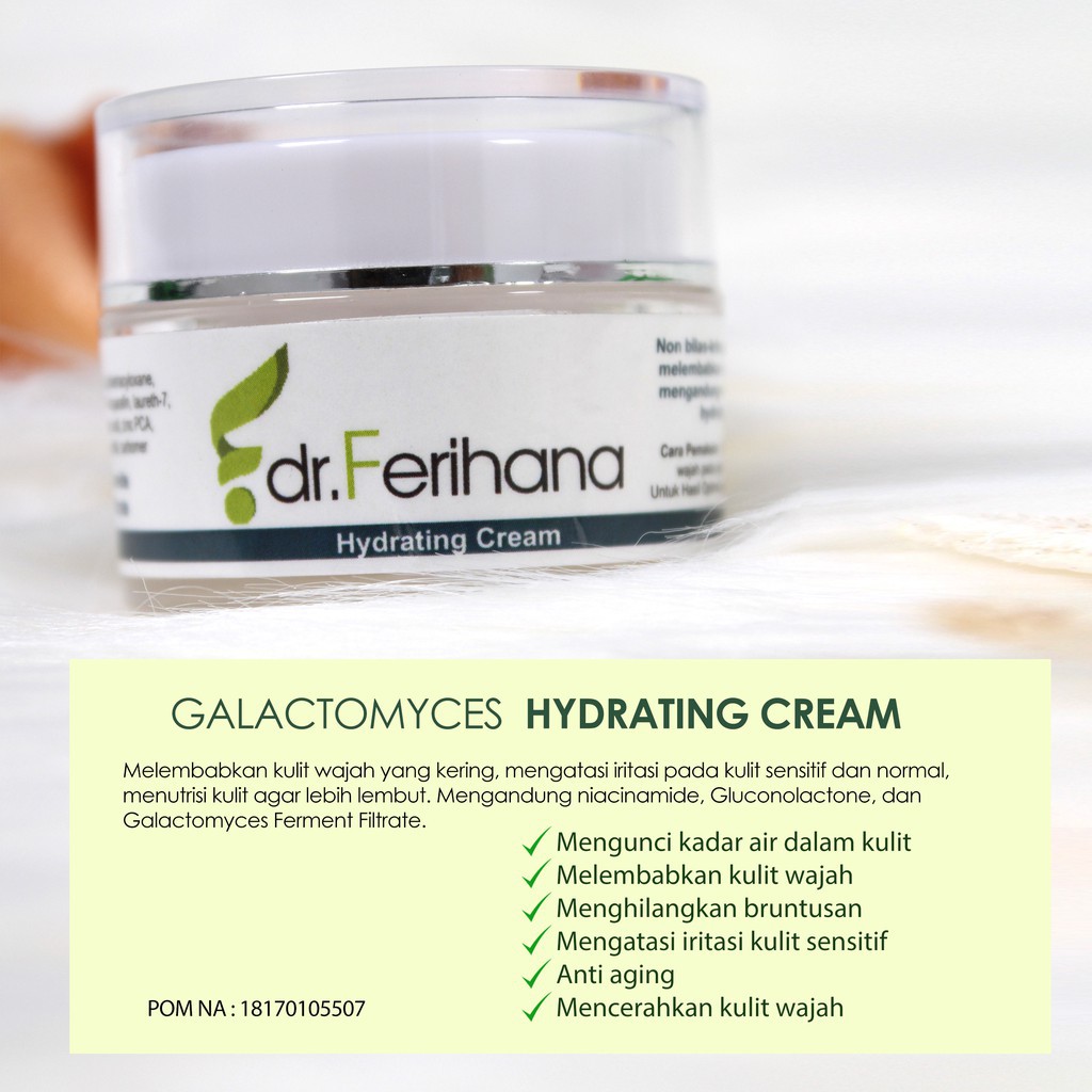 Galactomyces Hydrating Cream With Olive dr. Ferihana Cosmetics &amp; Skincare Merupakan Krim Pelambab Wajah yang Mampu Mengunci Kadar Air Mencerahkan Kulit Sekaligus Anti Aging