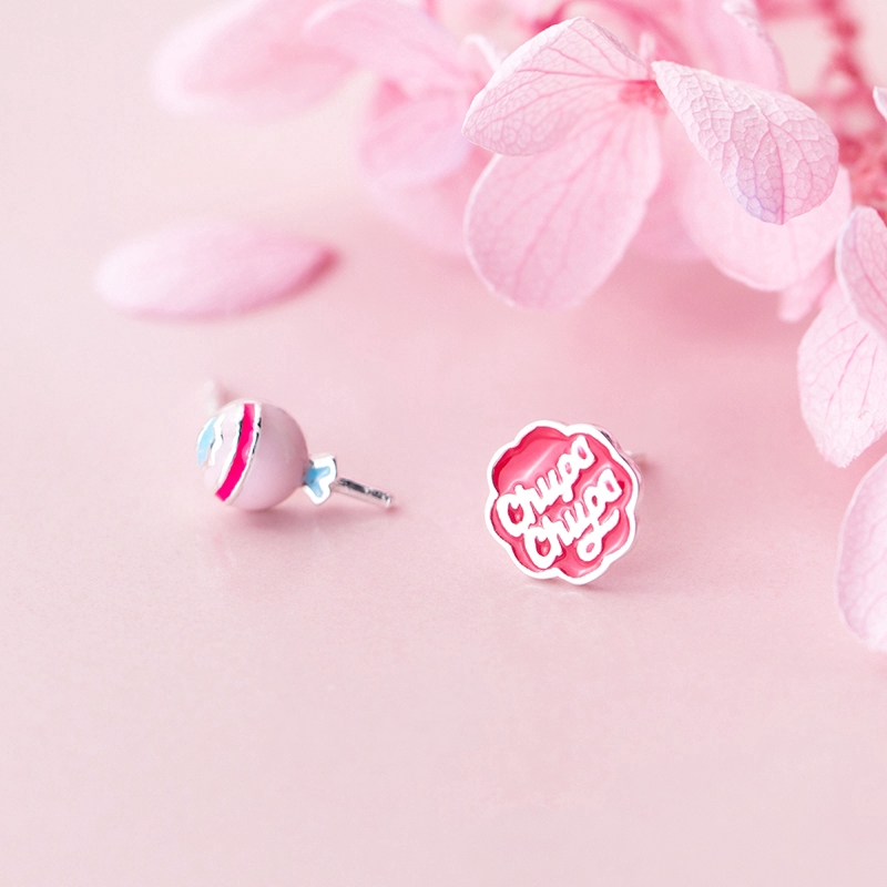 Anting Tusuk Desain Permen Lolipop Warna Pink untuk Wanita