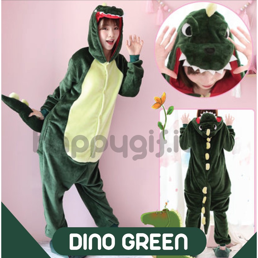 BAJU KOSTUM ONESIE PIYAMA KIGURUMI DINO SULLEY DEWASA-DINO GREEN