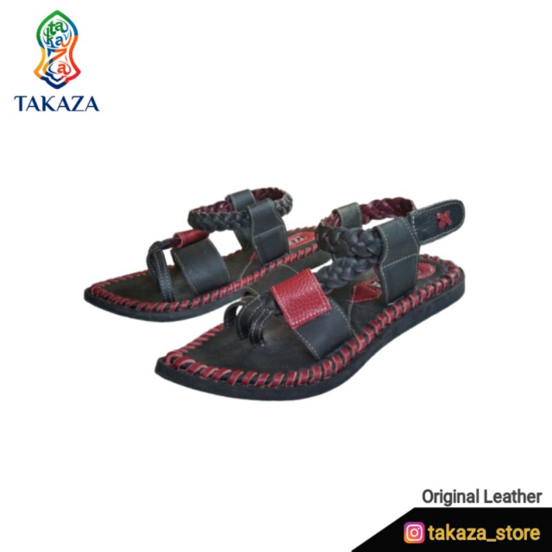 TAKAZA Sandal Kulit Terompah Pria Model Rajut Original
