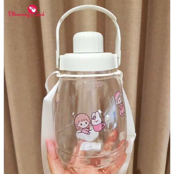 Botol Minum Anak Big Belly Children's Cup Bottle Tutup Putar dengan Gagang dan DIY Sticker 1100ml (H486)