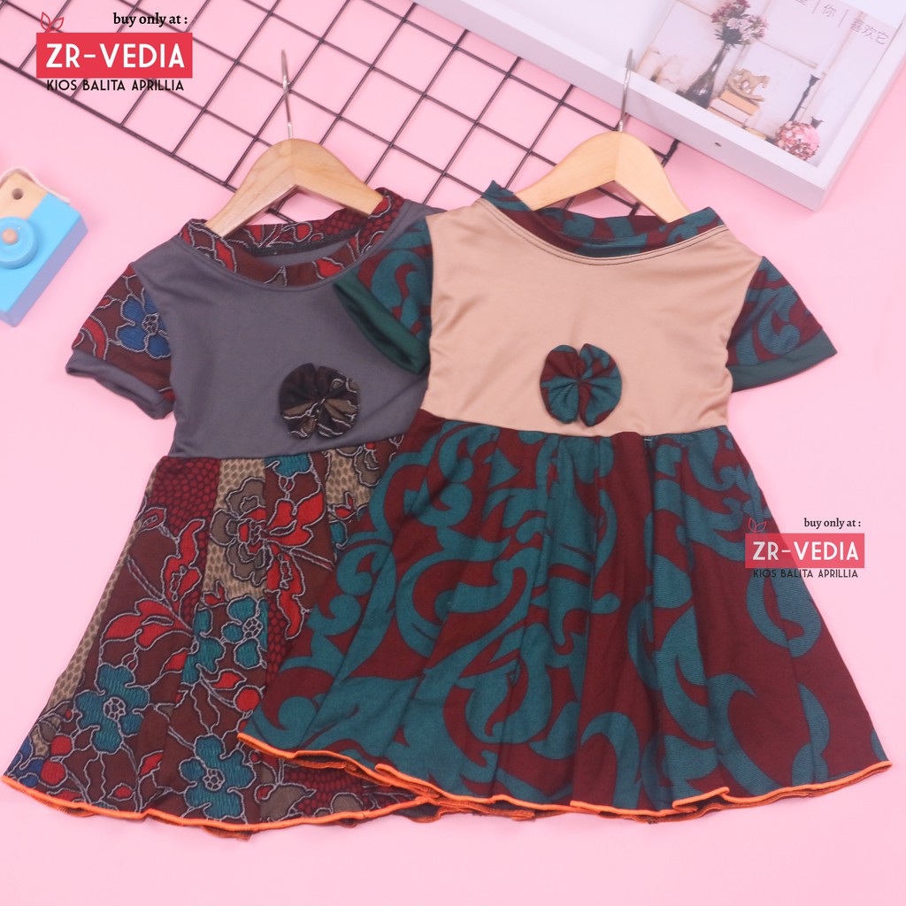 (BATIK) Dress Pita Baby uk 6-12 Bulan / Baju Lengan Anak Perempuan Bayi Dres Gaun Etnik Murah Adem