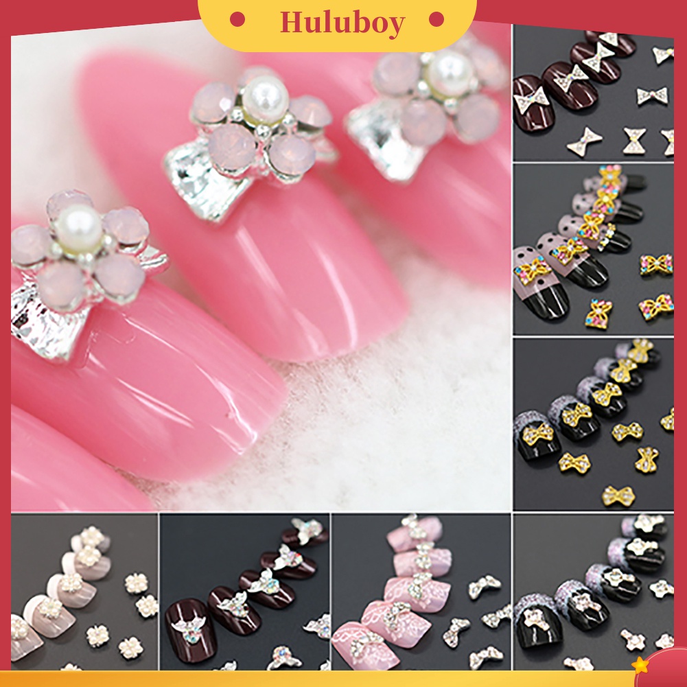 Huluboy Huluboy♡ 10pcs Stiker Kuku 3D Bahan Alloy Dengan Glitter + Berlian Imitasi