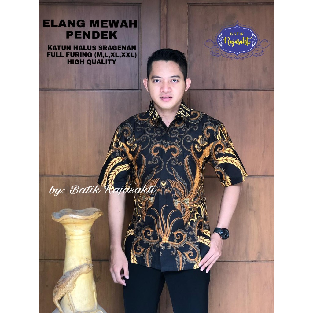 ELANG MEWAH PENDEK Kemeja Batik Pria Lengan Pendek Katun Halus FULL FURING Rajasakti