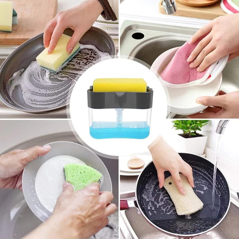 Dispenser Sabun &amp; Holder Spons Cuci Piring 2in1 Termasuk Spons Sponge Cuci Piring
