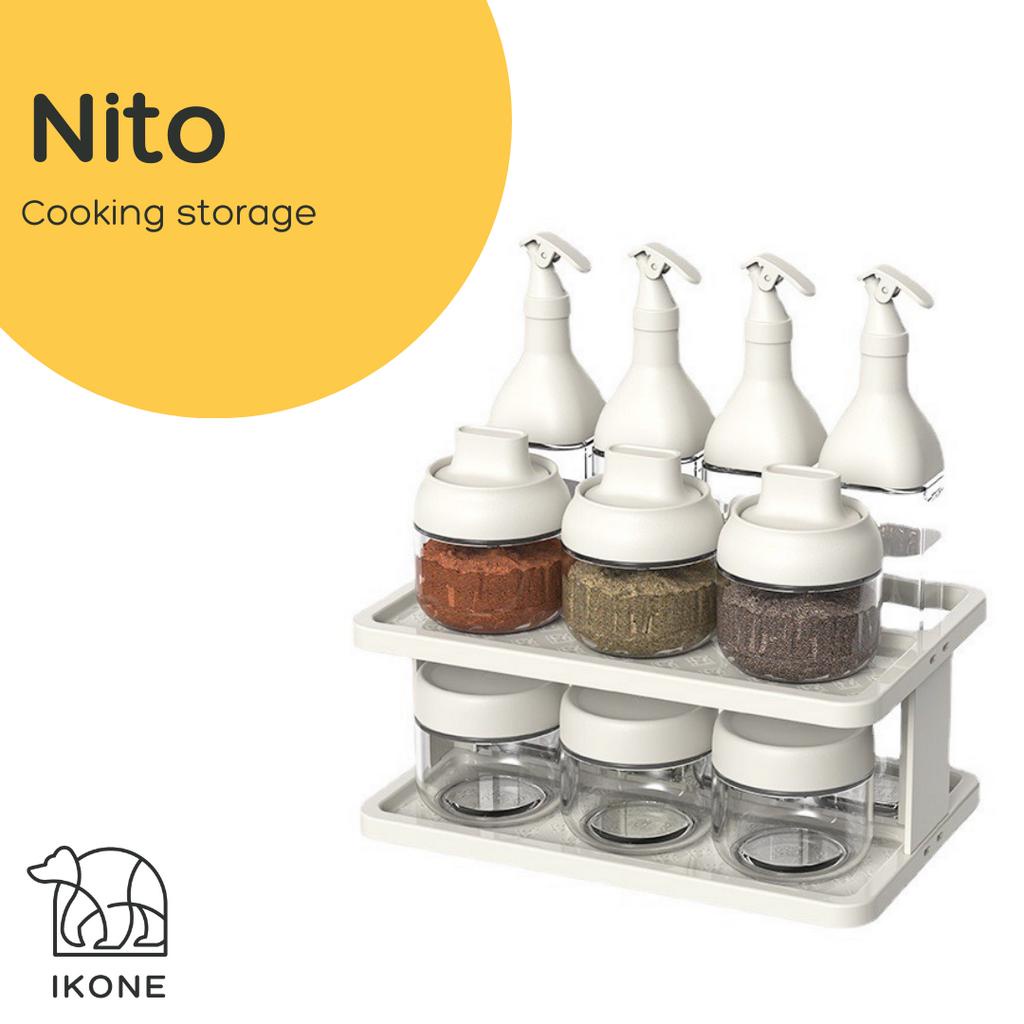 【IKONE】NITO Rak Bumbu Set Dapur Tempat Penyimpanan Bumbu Paket Komplit Wadah Bumbu Toples Kaca Seasoning Box Kotak Jar Bumbu