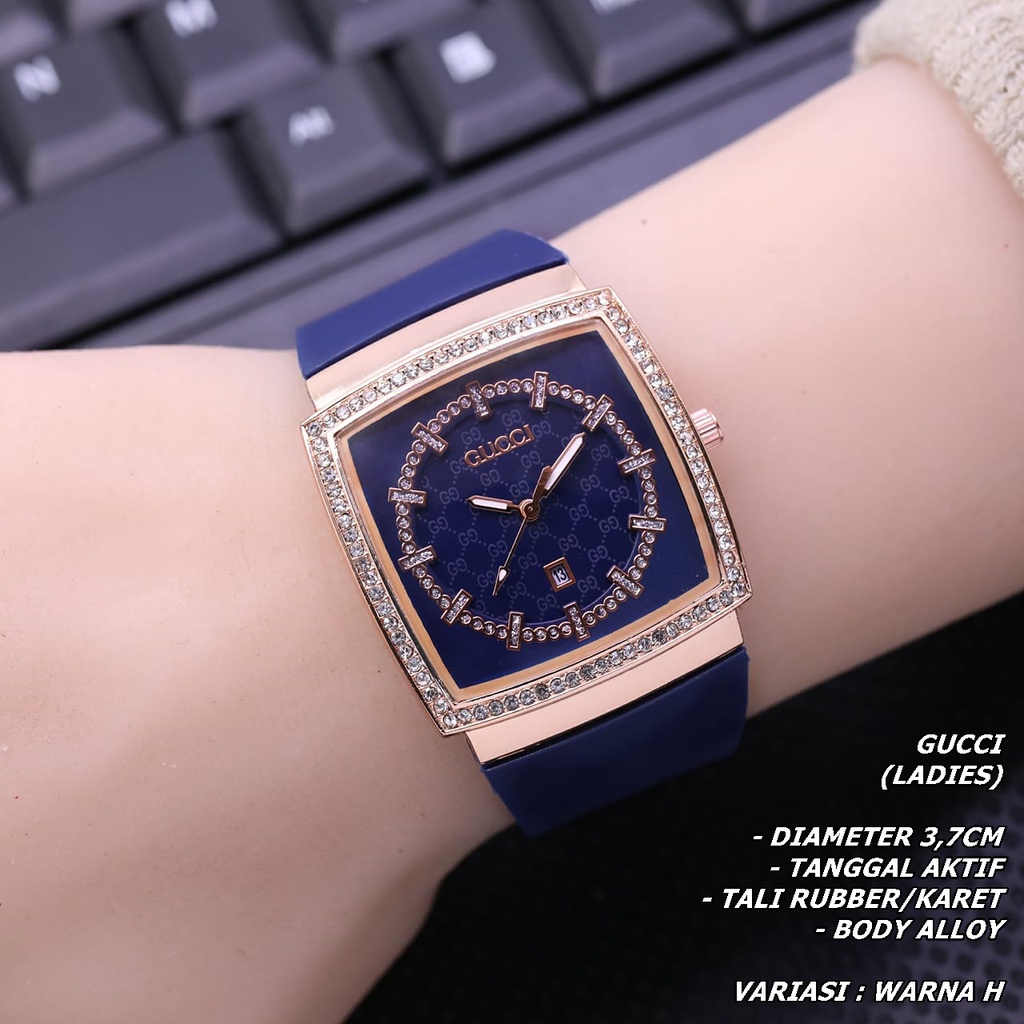 JAM TANGAN WANITA FASHION TALI RUBBER BODY SEGI TANGGAL AKTIF