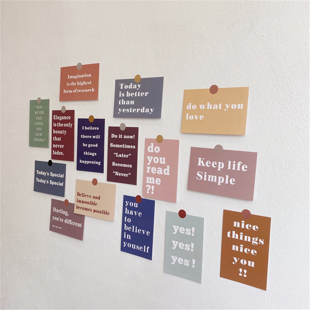 【COD Tangding】15 Pcs/Set IG Text Inspirational Decorative Card Dormitory Bedroom Layout Room Wall Decoration Art Wall Stickers