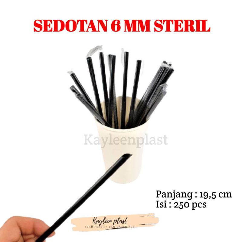 Sedotan Hitam 6MM Steril Ujung Tajam / Runcing / Lancip Bungkus Plastik @250 Pcs