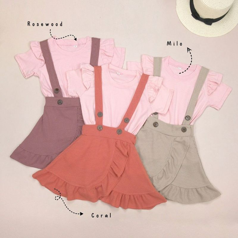 HANA OVERALL SET ANAK 1-5 TAHUN | Setelan rok anak cewek ruffle tee anak Hana set overall rok anak perempuan Setelan anak Oneset skirt