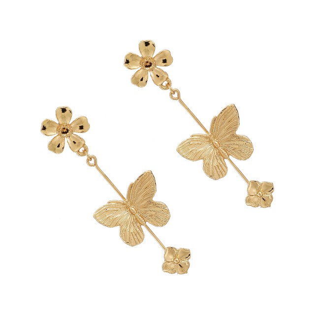 LRC Anting Tusuk Fashion Gold-plated Size Flower Butterfly Earrings D68170