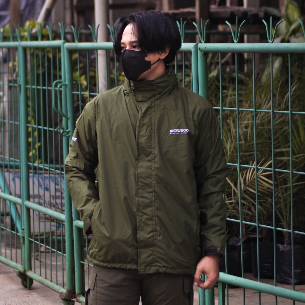 REDWOOD Jaket Gunung Anti Air - Jaket Outdoor Waterproof Pria dan Wanita Original-Hijau Army