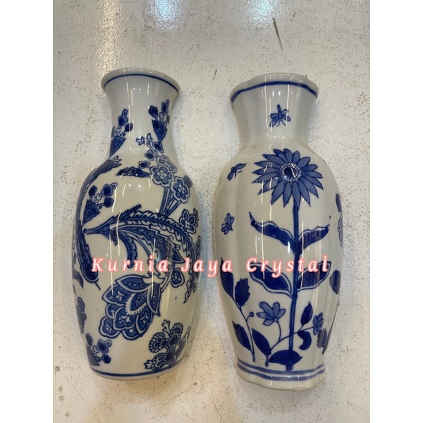 Pot dinding / Vas dinding keramik biru putih utk tanaman air