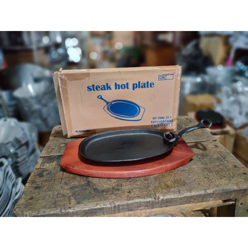 Hotplate Oval Garis & Polos / Hotplate steak Sapi / Piring Steak Hotplate Bulat
