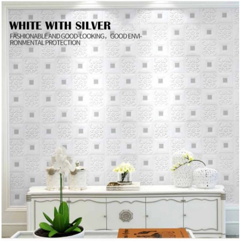 wallpaper plafon dan dinding 3d motif batik minimalis-batik silver