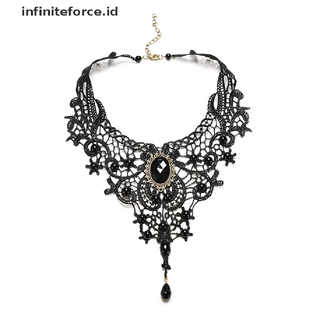 Kalung Choker Bahan Lace Warna Hitam Gaya Gothic Victorian Steampunk