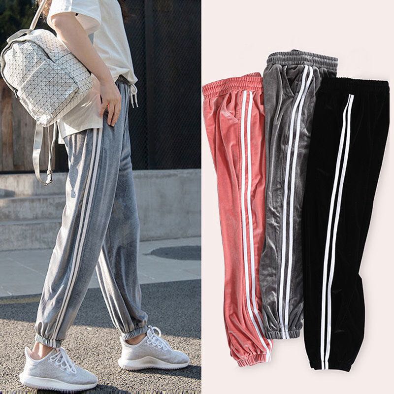  Celana  Panjang Olahraga High Waist Velvet Longgar Gaya 
