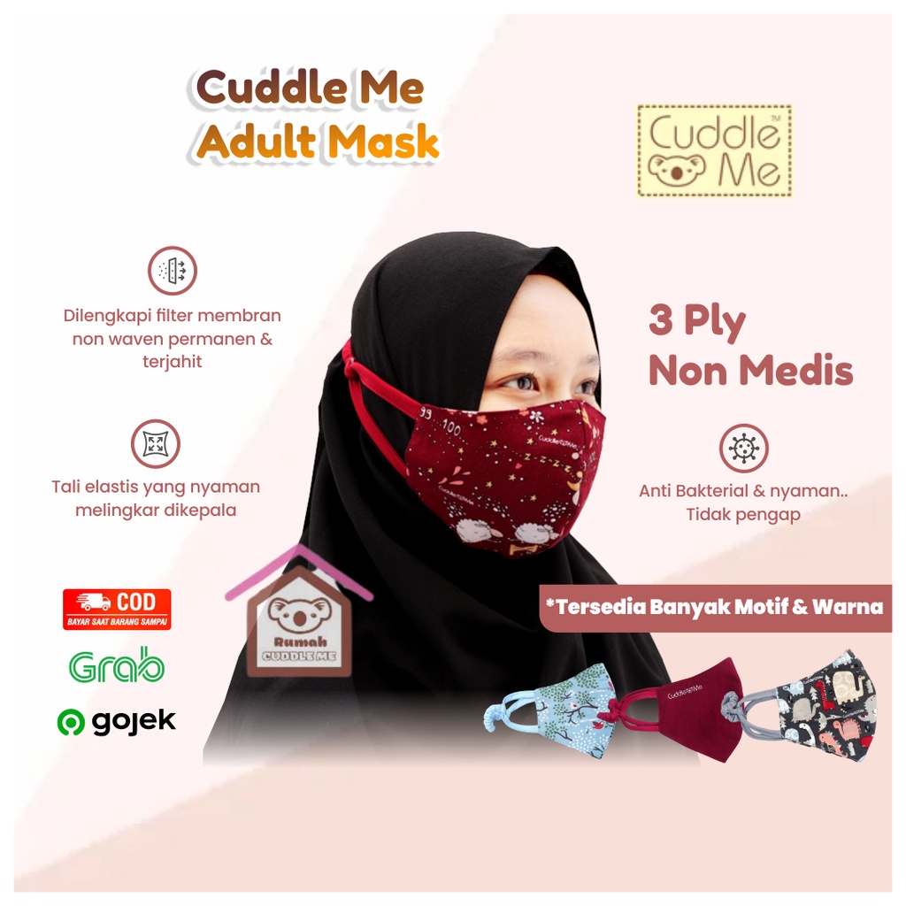 Mask Cuddle Me Masker Kain Hijab 3 Ply Lapis Non Medis Dewasa Motif Headloop Lucu Imut Anti Pengap