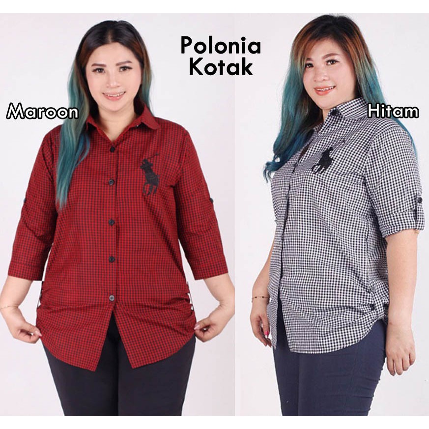 BIGCLO - (COD) LD 110cm Baju Kemeja Wanita Jumbo Kerja Polonia Katun Bordir Atasan Big Size Oversize Polos