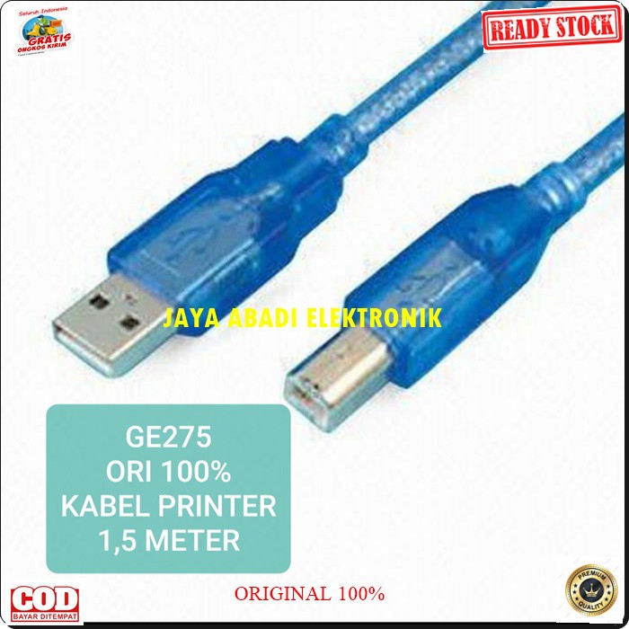 G275 Kabel printer 1.5 meter komputer print usb cable laptop G275  1,5meter  Warna bening  Kabel usb printer 1,5m berwarna biru transparan dengan bola penguat untuk menjaga arus agar selalu stabil dalam hal transfer data. Ini yang membedakan kabe