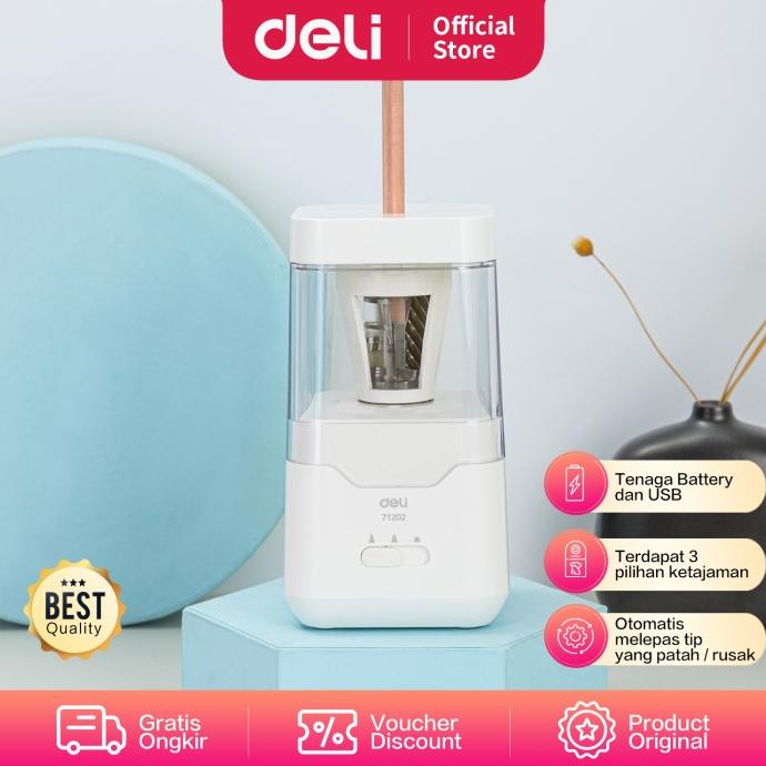 

---Terbartu--- Deli Electric Pencil Sharpener/Rautan Pensil Otomatis Autofeed E71202