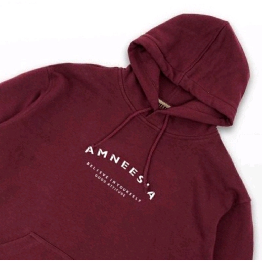 hoodie pria keren kekinian/ jaket amnesia dengan varian marun in white
